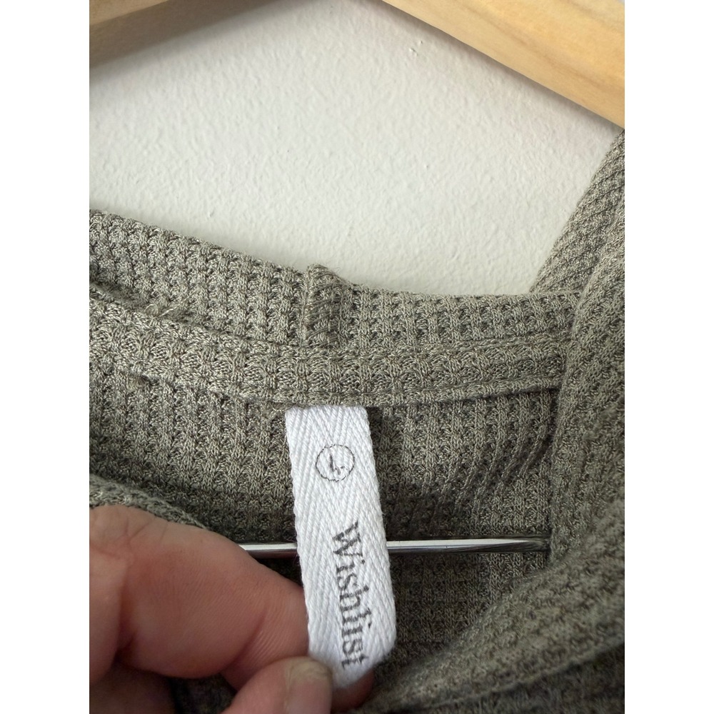 Wishlist Hoodie Large Sage Green Waffle‎ Knit Ruffle Peplum Oversized Thermal - Picture 3 of 11